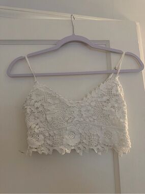 stradivarius White Crochet Lace Cami Crop Top